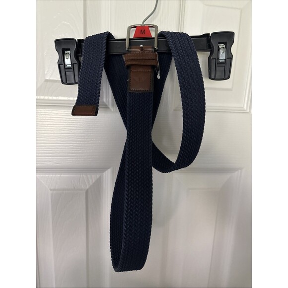 Dockers Men’s Woven Stretch Belt Navy Blue Leather Trim XXL 46-48 EUC - Picture 1 of 4